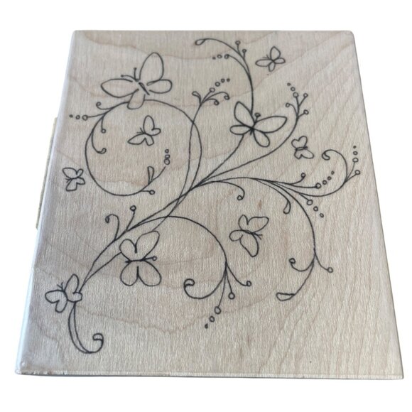 Wood-Mounted Rubber Stamps Set - Butterfly Swirls & Filigree Design for Crafting - Picture 3 of 7